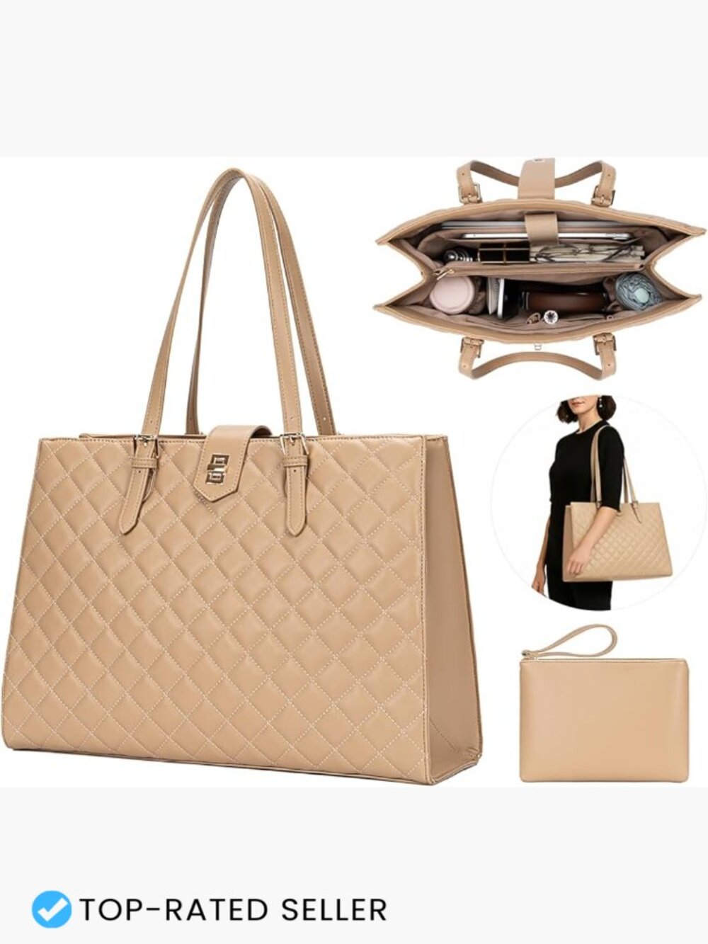 Quilted Laptop Tote Bag Women Work Office Shoulder Bag Fits 13-14 Inch